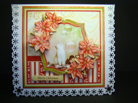Kitten & Poinsettia Christmas 8x8 Mini Kit with Decoupage by Beverly Carmichael