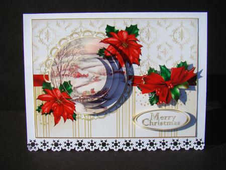 Christmas Vintage Scene with Poinsettia Pyramid by Beverly Carmichael