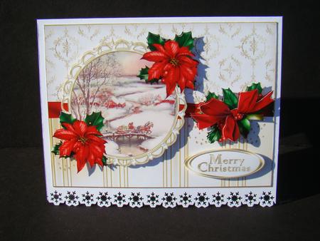 Christmas Vintage Scene with Poinsettias Quick Card by Beverly Carmichael