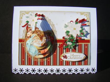 Christmas Nativity Cranberry and Ivory Teardrop Pyramid by Beverly Carmichael
