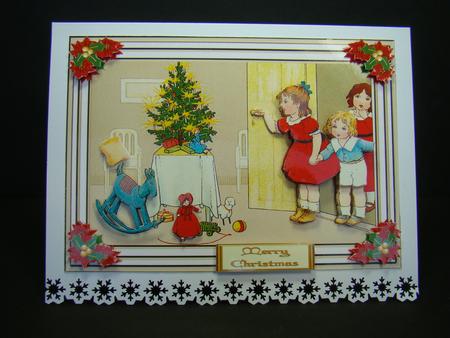 Christmas Presents Under the Tree Decoupage Card Front by Beverly Carmichael