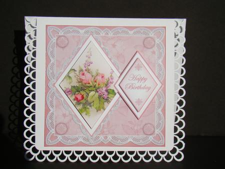 Rose Bouquet Happy Birthday 7in Double Diamond Topper by Beverly Carmichael