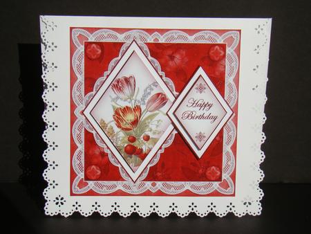 Red Tulips Happy Birthday 7in Double Diamond Topper by Beverly Carmichael