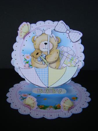 Baby Shower Girl Scalloped Round Easel Card by Beverly Carmichael