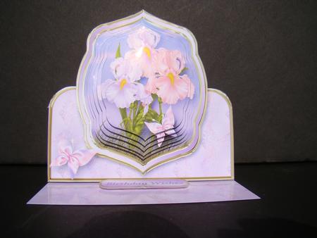 Pink and Mauve Irises Pyramid Easel Card Mini Kit by Beverly Carmichael
