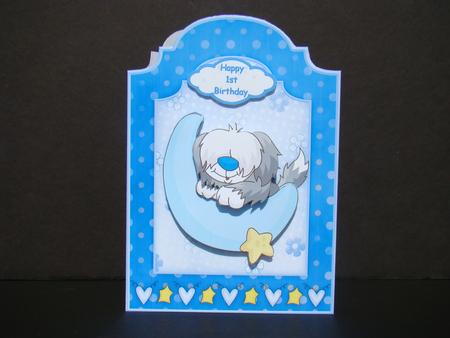 Sleepy Sheepdog Shaped Card Front with Step by Step by Beverly Carmichael