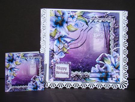 Cardtopper with Inlet Purple Flowers 322 by Beverly Carmichael
