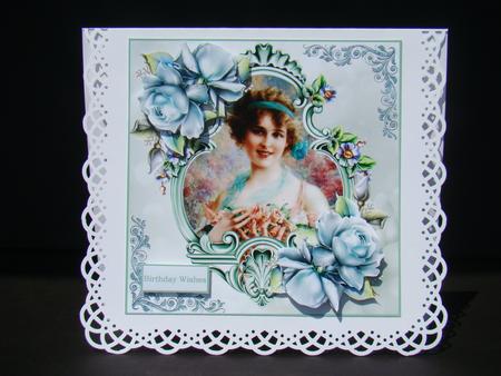 Vintage Lady Holding Roses 7x7 Card with Decoupage by Beverly Carmichael