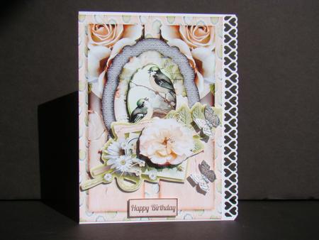 A5 Cardtopper Soft Creme Peach Green Flowers 335 by Beverly Carmichael