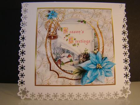 Vintage Christmas Poinsettias and Bells 7x7 Card by Beverly Carmichael