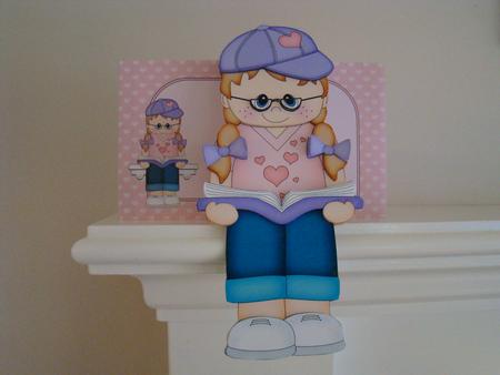 3D on the Shelf Card Kit - Little Book Reading Girl Tina by Beverly Carmichael
