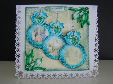 Beautiful Teal Baubles Card Front by Beverly Carmichael