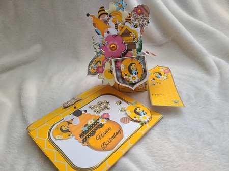 BIRTHDAY, GET WELL - 3D POP UP BOX CARD KIT - GNOMES AND BEES by Beverly Johnston