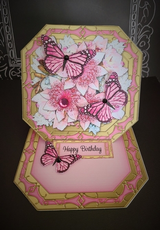 3D Easel Card Mini Kit - Butterfly & Flowers on Octagonal Gold Frame by Beverly Johnston