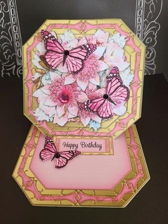 3D Easel Card Mini Kit - Butterfly & Flowers on Octagonal Gold Frame by Beverly Johnston