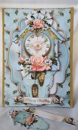 Soft Blue Vintage Wall Clock with Roses by Beverly Johnston