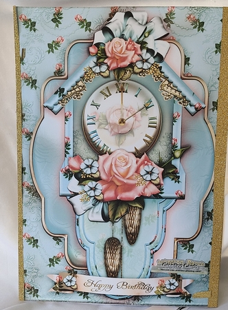 Soft Blue Vintage Wall Clock with Roses by Beverly Johnston