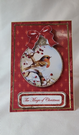 Red Robin Magic 5.5inch Bauble Decoupage Card by Beverly Johnston