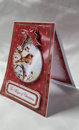 Red Robin Magic 5.5inch Bauble Decoupage Card by Beverly Johnston