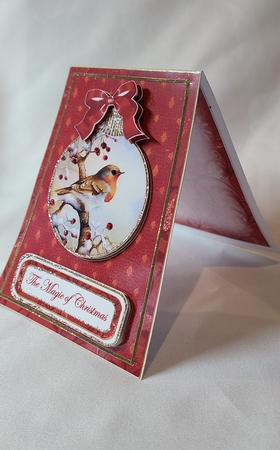 Red Robin Magic 5.5inch Bauble Decoupage Card by Beverly Johnston