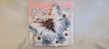 Beautiful Blue Blush Butterfly and Flower Easel with a Twist 1429 by Beverly Johnston