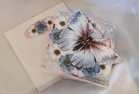 Beautiful Blue Blush Butterfly and Flower Easel with a Twist 1429 by Beverly Johnston