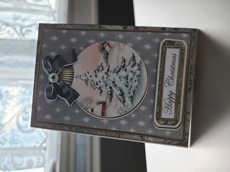 Snow Tree Happy Christmas 5.5inch Bauble Decoupage Card by Beverly Johnston
