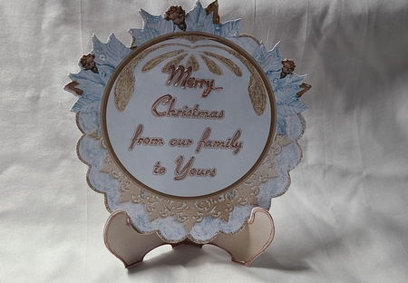 Blue Christmas Plate and Stand by Beverly Johnston