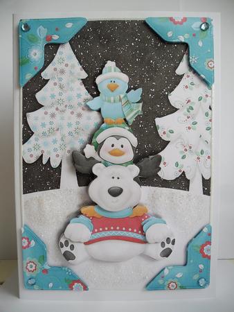 Polar Pals Totem Card Front with Decoupage by Beverly Smith