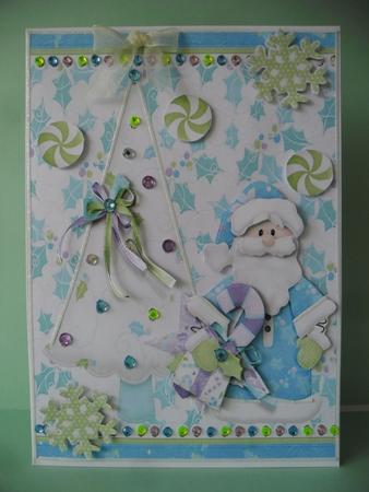 Lovely Aqua Santa & White Christmas Tree by Beverly Smith