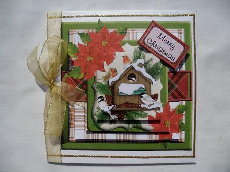 Poinsettias Winter Birds Christmas Square Pyramid Pyramage by Beverly Smith
