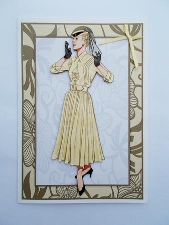 Vintage Fashion Lady on Art Deco Background Quick Card by Beverly Smith