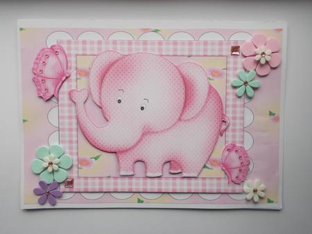 Cute Pink Elephant with Butterflies in a Frame A4 by Beverly Smith