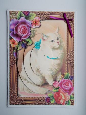 Vintage White Cat & English Roses Pyramid by Beverly Smith