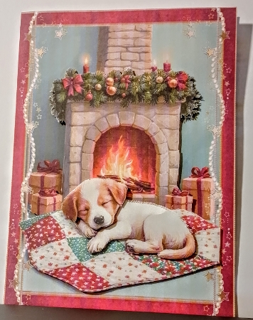 Christmas Fireside Puppy A5 Card Front & Decoupage by BILLYBOB M 