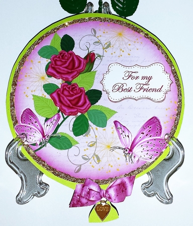 Cerise Rose My Best Friend 7in Circle Decoupage Topper by Brenda L Carmichael