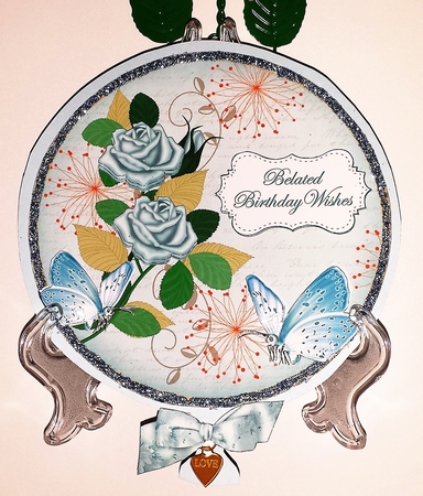 Teal Rose Belated Birthday 7in Circle Decoupage Topper by Brenda L Carmichael