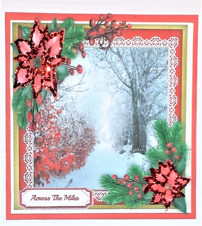 Beautiful Snow scene and red Poinsettias  by Brenda L Carmichael