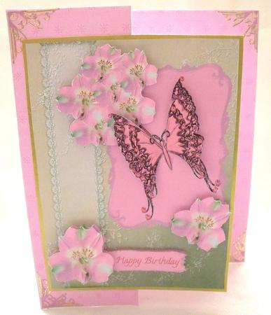 Pink Butterfly & Flowers on Gold Decoupage by Brenda Meade