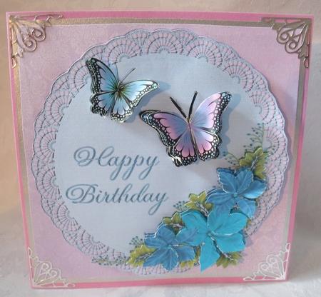 Butterflies and Lace 8 x 8 Card by Brenda Meade