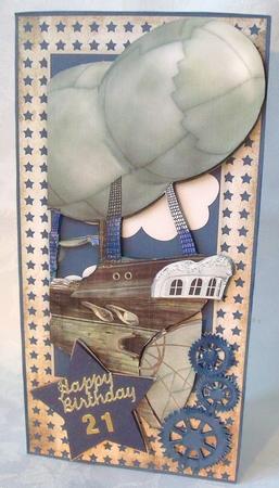 Steampunk Airship Birthday Greeting Card by Brenda Meade