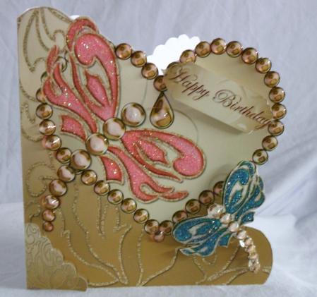 Dragonflies on Jeweled Heart Large Scalloped Corner Stacker by Brenda Needham