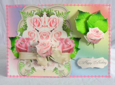 Feminine Pink Roses Happy Birthday with Sympathy and Blank by Brenda Needham