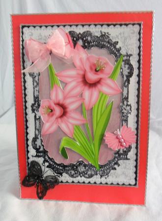 Pink Daffodils, in Black Lace Frame, A4 Topper by Brenda Needham