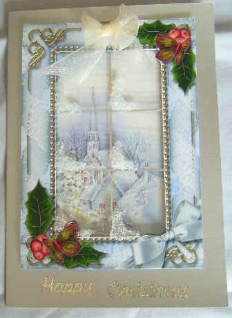Blue Church Holly 7x5inch Picture Card Front and Frame by Brenda Needham
