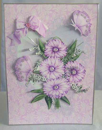Pink Flowers on White Satin Heart by Brenda Needham