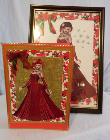 Beautiful Elegant Lady in Red Gown & Hat, A4 Topper by Brenda Needham