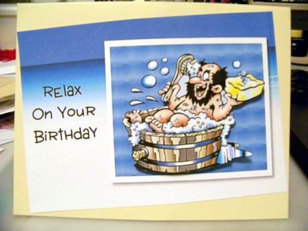 Relax It's Your Birthday Card Front with Decoupage by Brenda Sadler