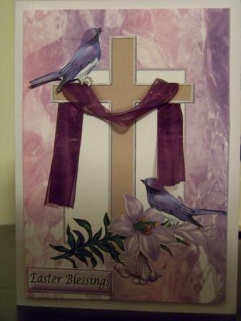 Cross with Lilac Drape, Lilac Lillies, and Pretty Birds by Brenda Sadler