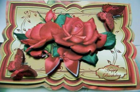 Cerise Roses on Gold Scalloped Card Kit by Brenda Sadler